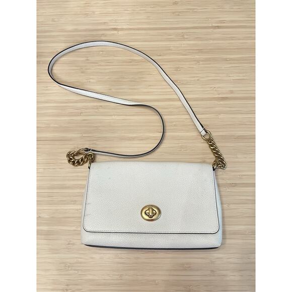 Coach Crosstown Crossbody Cream Pebble Bag Gold Chalk - Picture 1 of 14